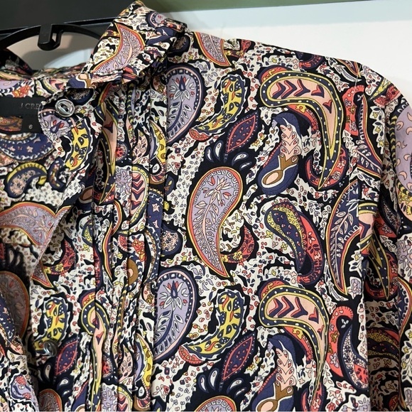 J. Crew Art Fabric Popover Top Paisley Cotton Band Collar Boho button down shirt - Picture 6 of 8